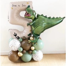 Bkmc Party Büyük T-Rex Dinozor Balonlu Krem Yaş Folyo Balonlu Doğum Günü Parti Seti Süsü