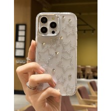 Paladyum Case iPhone 16 Pro Max Uyumlu Gümüş Yıldızlı Şeffaf Kılıf