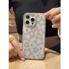 Paladyum Case iPhone 16 Pro Max Uyumlu Gümüş Yıldızlı Şeffaf Kılıf