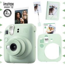 10 - 15 Mp Instax Mini 12 Yeşil Fotoğraf Makinesi-10'lu Film-Kıskaçlı Stand-Mini Albüm ve Silikon K