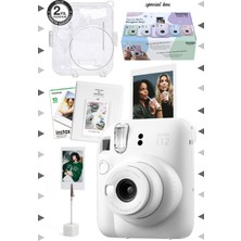 10 - 15 Mp Instax Mini 12 Beyaz Fotoğraf Makinesi-10'lu Film-Kıskaçlı Stand-Pvc Albüm ve Simli Plek