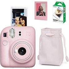 Pembe Instax Mini 12 Fotoğraf MAKINESI-10LU Film-Büzgülü Kılıf ve Mıknatıslı Çerçeve Seti 2 Pembe 8