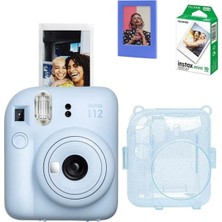 Sd Instax Mini 12 Fotoğraf MAKINESI-10LU Film-Simli Pleksi Kılıf ve Mıknatıslı Çerçeve Seti 2 Mavi