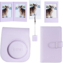 Mor Instax Mini 12 Lila Deri Kılıf Laporta Deri Albüm ve Fotoğraf Çerçeveleri Aksesuar Seti Fotoğra