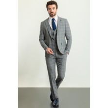 MCR Mono Yaka Takım Elbise Gri Slim Fit Erkek Model 46 Beden Şık Tasarım