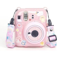 Pembe Instax Mini 12 Fotoğraf MAKINESI-10LU Film-Simli Pleksi Kılıf ve Mıknatıslı Çerçeve Seti 2 Pe