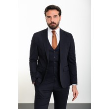 MCR Düz Koyu Lacivert Slim Fit Mono Yaka Klasik Erkek Takım Elbise