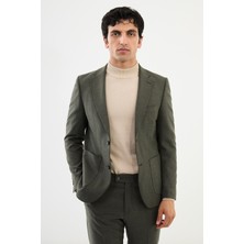 MCR Desenli Haki Slim Fit Torba Cep Mono Yaka Erkek Takım Elbise