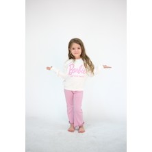 Pour La Riviere Kız Çocuk 2-6 Yaş Doğal Pamuklu Barbie Baskılı Bisiklet Yaka Uzun Kol Sweat Takım