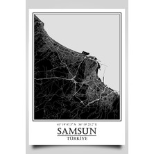 Hari Tasarım Samsun Şehir Haritası Çerçevesiz Poster-Harita Sanatı, Map Art Design