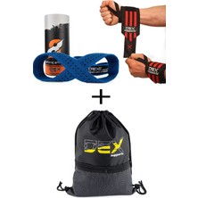 Dex Supports Fitness Sporcu Bilekliği Wrist Wraps + Ağırlık Kaldırma Kayışı 8 Loop Lifting Straps Mavi + Sackpack 3'lü Paket