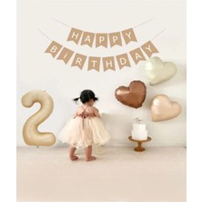 Bkmc Party Bej Rakam Folyo Balon Retro Kalp Folyo Balon Seti Kraft Gold Altın Happy Birthday Yazılı Doğum Günü Partiseti Süsü