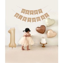 Bkmc Party Bej Rakam Folyo Balon Retro Kalp Folyo Balon Seti Kraft Gold Altın Happy Birthday Yazılı Doğum Günü Partiseti Süsü