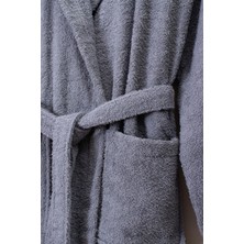 Hierapolis HomeTex Pamuk Unisex Antrasit Kapşonlu Bornoz -Pamuk Bukle Bornoz