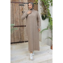 Pamuk Butik Kadın Zincir Örgülü Bisiklet Yaka Triko Elbise -PMK317