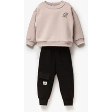 Magu Erkek Çocuk Araba Desenli Kışlık 3 Iplik Şardonlu Pamuklu Sweatshirt Eşofman Alt-Üst Takım
