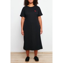 Frm Yeni Fit Casual Günlük Süprem Örme Bisiklet Yaka Kısa Kol T-Shirt Elbise Midi Boy Büyük Beden Elbise