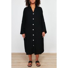 Frm Yeni Rahat Plaj Günlük Shally Dokuma V Yaka Uzun Kol Gömlek Elbise Maxi Boy Büyük Beden Elbise