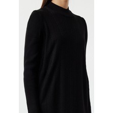 Frm Yeni Rahat Casual Günlük Saç Örgü Triko Yarım Balıkçı Yaka Uzun Kol Shift Maxi Boy Tesettür Elbise