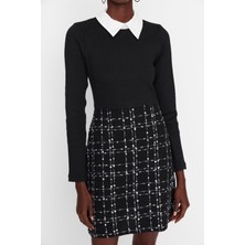 Frm Yeni Regular Casual Günlük Tüvit Dokuma Gömlek Yaka Uzun Kol A-Line Mini Boy Elbise