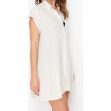 Yeni Rahat Plaj Günlük Mesh Dokuma Gömlek Yaka Kısa Kol Shift Mini Boy Elbise