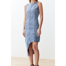 Frm Yeni Fit Casual Günlük Comfort Denim Bisiklet Yaka Kolsuz Kol Bodycone Maxi Boy Elbise