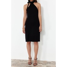 Frm Yeni Regular Casual Günlük Tek Plaka Triko Boyundan Bağlamalı Kolsuz Kol Bodycone Mini Boy Elbise