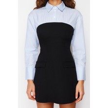 Frm Yeni Slim Gündüz Gece Finike Dokuma Gömlek Yaka Uzun Kol Bodycone Mini Boy Elbise