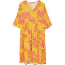 Frm Yeni Regular Casual Günlük Shally Dokuma V Yaka Truvakar Kol Kol Shift Midi Boy Elbise