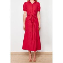 Frm Yeni Regular Casual Günlük Terrycotton Dokuma Gömlek Yaka Kısa Kol Skater Maxi Boy Elbise