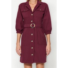 Frm Yeni Regular Casual Günlük Gabardin Dokuma Ceket Yaka Truvakar Kol Kol Gömlek Elbise Mini Boy Elbise