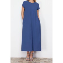 Frm Yeni Regular Casual Günlük Aerobin Dokuma Bisiklet Yaka Kısa Kol Shift Midi Boy Elbise