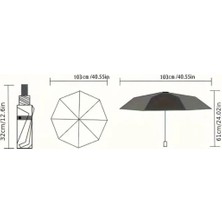 Nidage Siyah Otomatik Katlanır Şemsiye Uv Korumalı 12 Telli  Rüzgarda Kırılmaz Kaburgalı 12 Telli Kaburgal