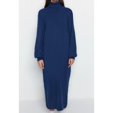 Yeni Regular Casual Günlük Tek Plaka Triko Balıkçı Yaka Uzun Kol Shift Midi Boy Elbise