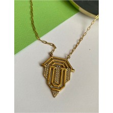 Pinery Jewels Vıp Seri - Kimler Geldi Sereny Kararmaz Çelik Kadın Gold Kolye