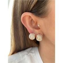 Pinery Jewels Minimal Sedefli Top Altın Kaplama Kadın Küpe Çifti