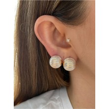 Pinery Jewels Minimal Sedefli Top Altın Kaplama Kadın Küpe Çifti