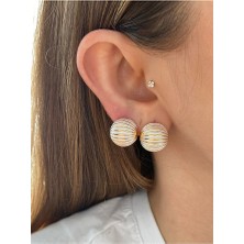 Pinery Jewels Minimal Sedefli Top Altın Kaplama Kadın Küpe Çifti