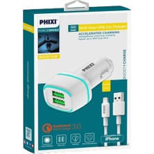 Ift Çıkışlı Fast Lightning USB Kablolu Araç Şarj Cihazı Iphone Uyumlu QCC571LW