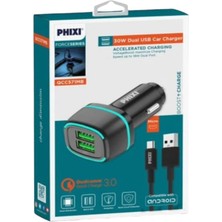 Vigom Siyah Çift Çıkışlı 3.0AFAST Micro USB Kablolu Araç Şarj Cihazı