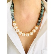 Devi Fashion Incili 12 mm Mavi Doğal Taş Kolye