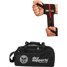 Dex Supports Fitness Sporcu Bilekliği Wrist Wraps Elite + Xxl Büyük Boy Fitness Spor Çantası Gri 2'li Paket