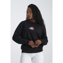 Jimback Japan Wave Kadın Yuvarlak Yakalı Nakışlı Siyah Sweatshirt