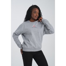 Jimback Mount Fuji Kadın Yuvarlak Yakalı Nakışlı Gri Sweatshirt