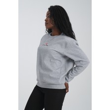 Jimback Mount Fuji Kadın Yuvarlak Yakalı Nakışlı Gri Sweatshirt