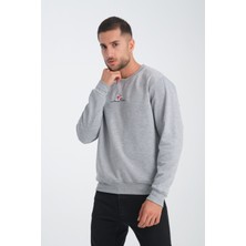 Jimback Mount Fuji Erkek Yuvarlak Yakalı Nakışlı Gri Sweatshirt