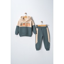 Hayvanlar Baskılı 3 Iplik Ikili Alt Üst Erkek Çocuk Polarlı Eşofman Takımı