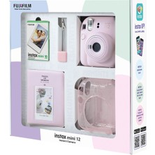 10 - 15 Mp Instax Mini 12 Pembe Fotoğraf Makinesi 10'lu Film Simli Pleksi Kılıf Pvc Albüm ve Kıskaç