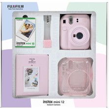 10 - 15 Mp Instax Mini 12 Pembe Fotoğraf Makinesi 10'lu Film Simli Pleksi Kılıf Pvc Albüm ve Kıskaç