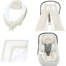 Babynest Ortopedik Bebek Yatak, Pike ve Puset Aksesuar 6' Lı Set, Gökkuşağı Serisi, Krem